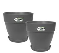 Elho Vibia C Rond 30 et Loft Sou 21 | Lot de 2 Pot de Fleur - Anthracite | Ø 19.1 x H 23.5 cm | 2 Pièces Incluses | Convient à une Utilisation Extérieure | Plastique 100% recyclé