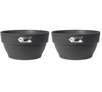 Elho Vibia Campana Coupe 27 - Pot De Fleurs pour Extérieur - Ø 27.0 x H 14.0 cm - Noir/Anthracite (Lot de 2)