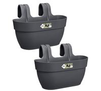 Elho Vibia Campana Easy Hanger M - Jardinière pour Balcon - Plastique 100% Recyclé - Lot de 2 - Ø 36.0 x H 26.5 cm - Noir/Anthracite