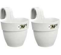 Elho Vibia Campana Easy Hanger S 21 - Planteur pour Balcon & Extérieur - Ø 20.5 x H 26.5 cm - Blanc/Blanc Soie (Lot de 2)