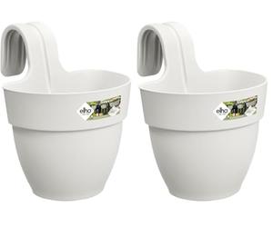 Elho Vibia Campana Easy Hanger S 21 - Planteur pour Balcon & Extérieur - Ø 20.5 x H 26.5 cm - Blanc/Blanc Soie (Lot de 2)