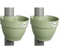 Elho Vibia Campana Pot Gouttière 40 - Pot De Fleurs pour Extérieur - Ø 21.6 x H 16.3 cm - Vert/Vert Pistache (Lot de 2)