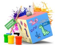 Eli® Boîte à trésors en bois pour enfants à peindre comprenant 6 peintures et un pinceau - Boîte à trésors pour épargner - Tirelire - Superbe cadeau pour les enfants