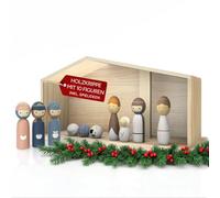 Eli Crèche de Noël en bois pour enfants avec figurines de crèche - Animaux et instructions de jeu - Crèche en bois pour garçons et filles - Histoire de Noël