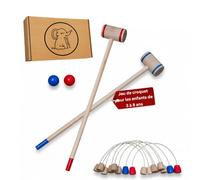 Eli® Jeu de croquet pour enfants avec raquette - Cibles et balles en bois - Kit de crocket pour l'intérieur et l'extérieur - Jouet à partir de 3 ans - Jouet en bois