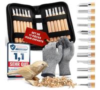 Eli® Set de sculpture pour enfants avec gants, sac et pierre à aiguiser - 12 outils de qualité - couteau avec pierre à aiguiser - pour garçons et filles (Sac sans ébauche en bois)