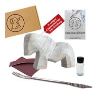 Eli® Set de stéatite - Kit de sculpture avec cheval vierge avec outil | Grattoir - Papier abrasif - Éponge de ponçage et huile de stéatite - Kit de bricolage créatif pour enfants à partir de 6 ans