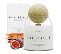 ELIALYS Bougie Parfumée Artisanale au Parfum de Grasse, FIGUE & SANTAL, Mèche en Bois Crépitante - PACIFIQUE, 350g, ±70 heures de combustion, Fabriquée en France - Parfum Intense & Longue durée