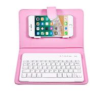 ELIATER Clavier Bluetooth portable avec étui en cuir pour smartphones iOS, Android et Windows de 4,5 à 6,8 pouces, amovible avec béquille (rose)