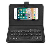 ELIATER Clavier Bluetooth portable avec étui en cuir pour smartphones iOS, Android et Windows de 4,5 à 6,8 pouces, détachable avec béquille (noir)