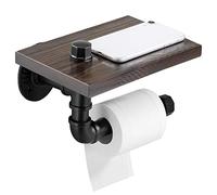 Elibbren Porte-papier toilette industriel pour salle de bain, avec étagère en bois rustique et tuyau en fonte