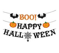 Elicola Banderole « Happy Halloween » avec inscription « BOO » pour décoration de fête d'Halloween