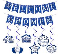 Elicola Décorations de bienvenue pour la maison, fournitures de fête, décorations de bienvenue avec 6 tourbillons à suspendre pour fête prénatale, fête prénatale, ensemble de fête à la maison, bleu