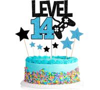 Elicola Décorations de gâteau d'anniversaire 14 ans Level Up 14 - Happy 14th Birthday pour garçon - Fournitures de fête d'anniversaire