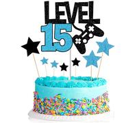 Elicola Décorations de gâteau d'anniversaire pour 15e anniversaire Niveau Up 15 - Happy 15th Birthday - Fournitures de fête d'anniversaire pour garçon