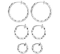 Elicola Lot de 3 paires de boucles d'oreilles créoles torsadées à clipser pour femme et fille, argent, 15 à 30 mm, Acier inoxydable
