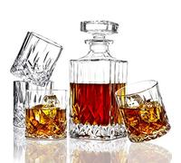 Elidomc 5pc Ceppo Carafe à whisky et ensemble de verres à whisky, cristal à décanter avec ensemble de 4 verres double Old Fashioned, 100% sans plomb Verre à whisky