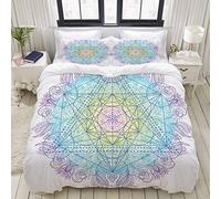 ELIENONO Parure de lit Adulte,Housse de Couette,Round Ethnique Mandala avec élément de géométrie Thème de l'alchimie Metatron Cube,1 Housse de Couette 220 x 240 CM + 2 Taies d'Oreillers 50 x 75 CM