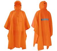 ElifeAcc Poncho imperméable pour adulte avec capuche, léger et réutilisable, boucles coupe-vent, cape multifonctionnelle pour activités de plein air, Léger - Orange, Taille unique