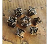 Elifel Lot de 7 Dés Métal DND Jeux De Role Donjons et Dragons Creux Feuille D&D Dice, Jeu de Dés Polyédrique D4 D6 D8 D10 D12 D20 D%
