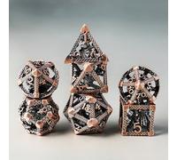 Elifel Lot de 7 Dés Métal DND Jeux De Role Donjons et Dragons Dragon Creux 3D D&D Dice, Jeu de Dés Polyédrique D4 D6 D8 D10 D12 D20 D%