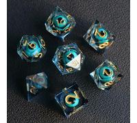 Elifel Set de Dés DND Dragon Eye Résine Polyédriques Sharp Edge Dice 7 pièces Faits à la Main pour Donjons D4 D6 D8 D10 D12 D20 D% et Dragons Ttrpg Pathfinder RPG Dés Jeu de Role avec Boîte-Cadeau