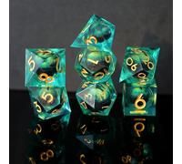 Elifel Set de Dés DND Dragon Eye Résine Polyédriques Sharp Edge Dice 7 pièces Faits à la Main pour Donjons D4 D6 D8 D10 D12 D20 D% et Dragons Ttrpg Pathfinder RPG Dés Jeu de Role avec Boîte-Cadeau