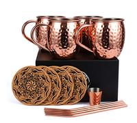 Eligara Tasses en cuivre pour Le Cocktail des mulets de Moscou 4 Tasses en cuivre Artisanales pour Le Cocktail des mulets de Moscou, Coffret Cadeau de 16 oz