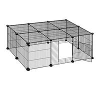 ELIGHTRY Enclos Lapin avec Couvercle et Porte, Parc Enclos pour Petits Animaux, Enclos Cochon d'Inde Interieur, Parc Cochon d'Inde Modulable, Noir 109x74x39cm, 35x35cm Grillagé en Acier