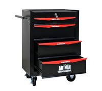 ELIHGTBY Servante d’Atelier à 4 tiroirs sur roulettes, Chariot d’Atelier Mobile Vide, Armoire à Outils à Verrouillage centralisé pour Atelier et Garage,Noir & Rouge