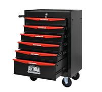 ELIHGTBY Servante d’Atelier à 6 tiroirs sur roulettes, Chariot d’Atelier Mobile Vide, Armoire à Outils à Verrouillage centralisé pour Atelier et Garage, Noir & Rouge