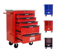 ELIHGTBY Servante d'Atelier Vide à 5 Tiroirs, Chariot d'Outils Robuste sur roulettes - Établi Mobile avec Verrouillage Centralisé, Armoire de Rangement pour Garage, Servante Atelier Rouge & Noir