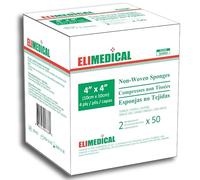 Elimedical Lot de 100 Compresses de gaze non tissées, Stériles - Ultra doux - pour spa, soins des plaies faciales, premiers secours (4"x4"(10x10cm)-4-ply)