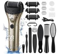 Éliminateur électrique de callosités - Puissant rasoir électronique rechargeable avec 3 têtes de meulage - Kit de pédicure auxiliaire - 10 pièces - Outil de soin des pieds pour talons durs fissurés et