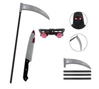 ELINA Accessoires Armes de Costume de Cosplay de Carnaval d'halloween de Faucheuse Fantôme Scream avec Faux de la Mort,des Lunettes Lumineuses et Un Jouet Couteau