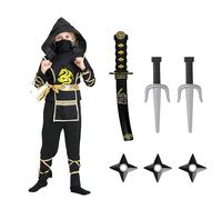 ELINA Ensemble de Costume de Ninja pour Enfants avec Rubans épée de Ninja en Plastique Fléchettes et Baïonnette pour Halloween Carnaval et les fêtes Costumées Cosplay