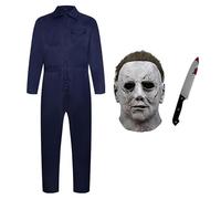 ELINA Michael Myers Halloween Carnaval Scream Cosplay Costume avec Sanglant Plastique Jouet Couteau et Latex Masque