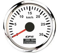 ELING 52 mm GPS Compteur de vitesse 0-30 km/h avec 7 couleurs rétroéclairées 12 V 24 V pour bateau (blanc + acier inoxydable, 0-30 km/h)