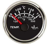 ELING Jauge de température d'huile 52 mm 50-150 ℃ universel avec rétroéclairage 9-32 V pour voitures, motos, bateaux, bateaux, bateaux, yachts (noir + acier inoxydable, style pointeur)