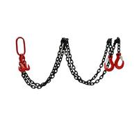 Élingue à Chaîne 2 Tonnes Double Brin, Chaîne de Levage 2m Alliage Acier, Sangle de Levage avec Crochets Sécurité, pour Grue Palan Chantier Usine Entrepôt, Charge Max 4409lbs, Forge Rouge Noir