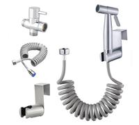 ELINKUME Kit Douchette WC avec Vanne 3 Voies,Douchette Toilette WC en Acier Inoxydable,Pulvérisateur de Bidet à Main pour Nettoyage Animal et L'hygiène Personnelle avec Tuyau Flexible Télescopique
