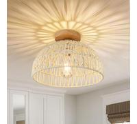 ELINKUME Plafonnier en Rotin,E27 Lampe de Plafond avec Abat-Jour en Rotin Naturel,Home Décoration Plafonniers Vintage de Style Rustique pour Chambres,Couloirs,Foyers,Restaurants,Beige(Sans Ampoules)