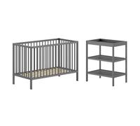 ELIOTT - Ensemble Lit BB + Table à Langer en Hêtre Massif Laqué Anthracite - Altobuy Gris G