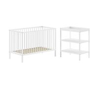 AltoBuy Eliott - Ensemble Lit BB + Table à Langer en Hêtre Massif Laqué Blanc
