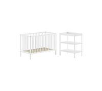 AltoBuy Eliott - Ensemble Lit BB + Table à Langer en Hêtre Massif Laqué Blanc