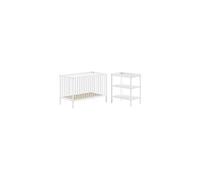 ELIOTT - Ensemble Lit Bébé Evolutif + Table à Langer en Hêtre Massif Laqué Blanc - Altobuy Blanc G