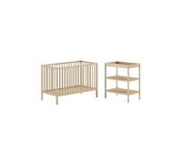 Eliott - Ensemble Lit Bébé Evolutif + Table à Langer en Hêtre Massif Vernis Naturel