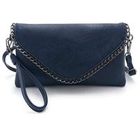 ELIOX - Pochette Femme élégante avec chaîne et bandoulière en cuir synthétique souple - Petite pochette de soirée Sac à main pour fille Sacs élégants Pour Cérémonie Mariage (BLEU)