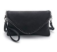 ELIOX - Pochette Femme élégante avec chaîne et bandoulière en cuir synthétique souple - Petite pochette de soirée Sac à main pour fille Sacs élégants Pour Cérémonie Mariage (NOIR)
