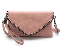 ELIOX - Pochette Femme élégante avec chaîne et bandoulière en cuir synthétique souple - Petite pochette de soirée Sac à main pour fille Sacs élégants Pour Cérémonie Mariage (ROSE)
